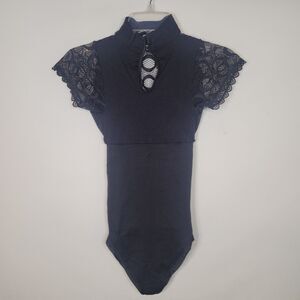 Tissini Colombian Shapewear Black Short Sleeve Lace Bodysuit Womens M Slimming